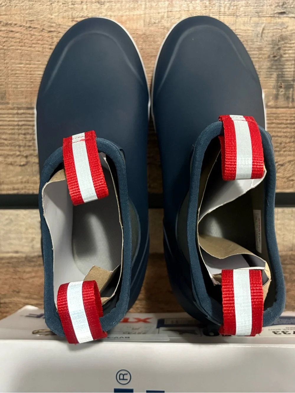 Xtra Tough Navy Rain Slip-On Boots with Red Trim